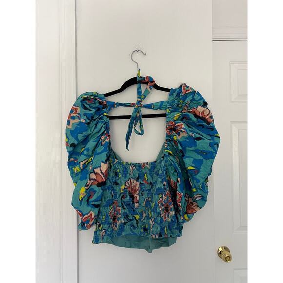 Cleobella Ayla Top in Calipso Organic Cotton Puff Sleeve Size Large - Picture 3 of 10